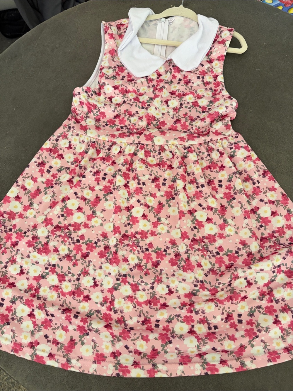 Girls Pink Floral Dress with White Peter Pan Collar